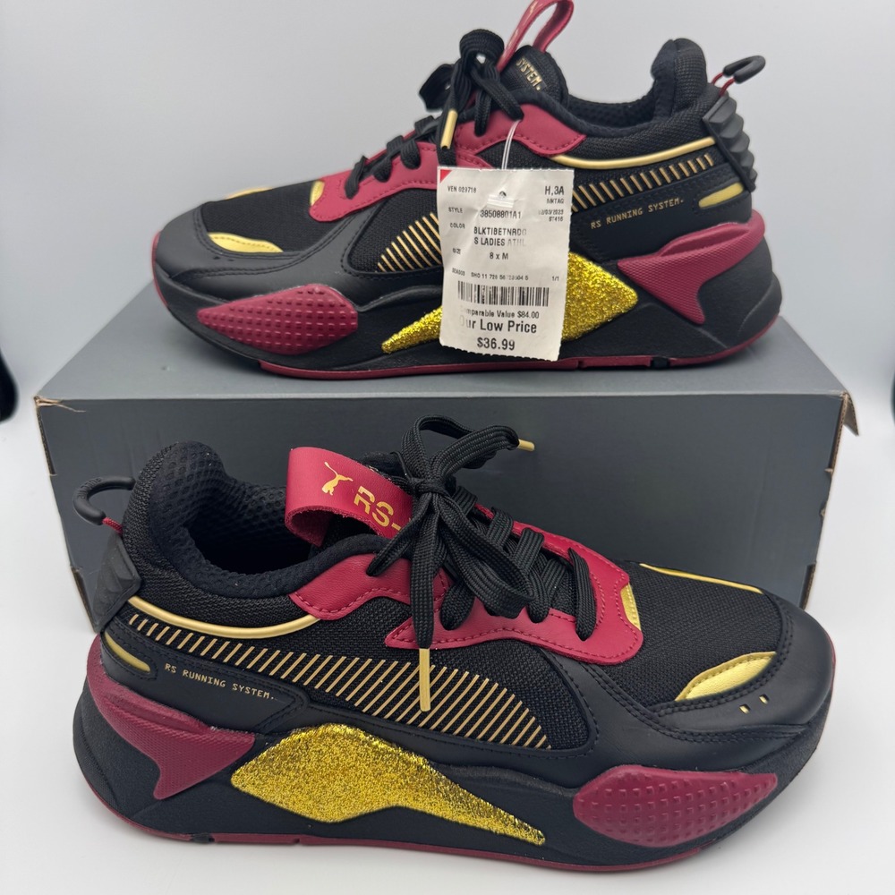 Puma RS-Z Reinvent Womens Sneakers Black Tibetan Red Gold 385088-01 Size 8 NWT